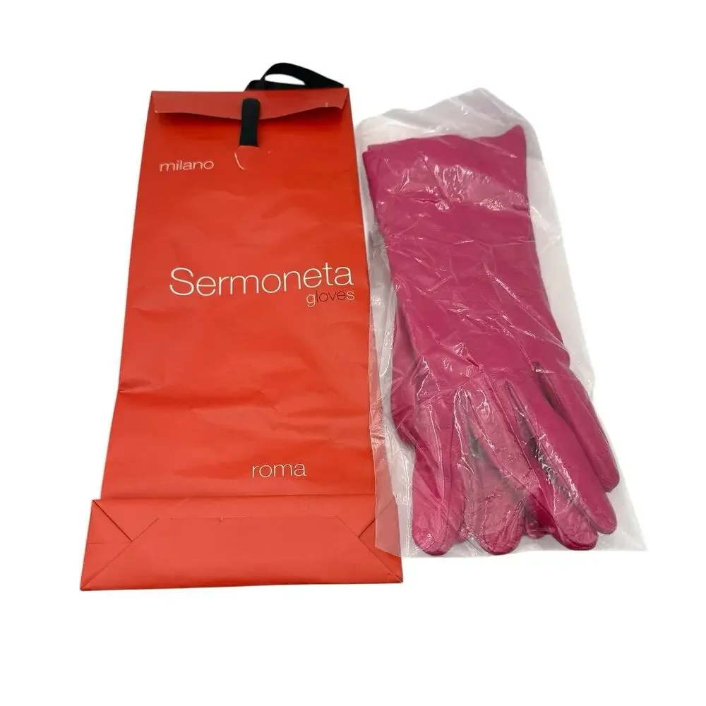 Sermoneta Women's‎ Bright Pink  Leather Cashmere Lined Made Italy Vtg Sz 7.5 EUC